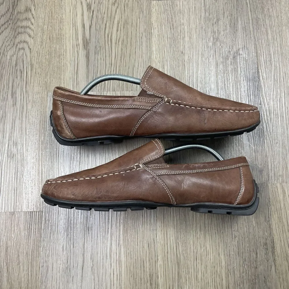 Geox Respira Shoes Mens Size 44 Brown Leather Slip On Moc Toe Loafers Comfort